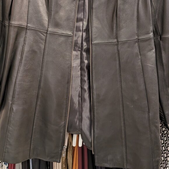 Anne Klein Women's Stand-Collar Leather Jacket - Picture 4 of 6